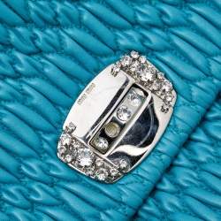 Pre Owned Miu Miu Aqua Blue Matelassé Leather Crystal Embellished Shoulder Bag