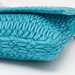 Pre Owned Miu Miu Aqua Blue Matelassé Leather Crystal Embellished Shoulder Bag