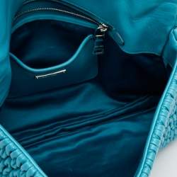 Pre Owned Miu Miu Aqua Blue Matelassé Leather Crystal Embellished Shoulder Bag