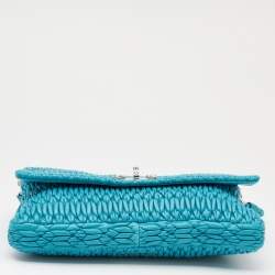 Pre Owned Miu Miu Aqua Blue Matelassé Leather Crystal Embellished Shoulder Bag