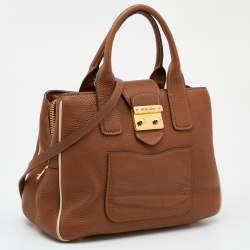 Miu Miu Brown Leather Madras Satchel