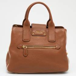 Miu Miu Brown Leather Madras Satchel