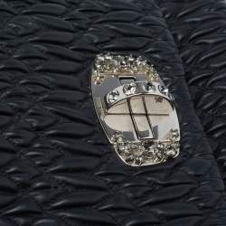 Miu Miu Black Matelassé Leather Crystal Shoulder Bag