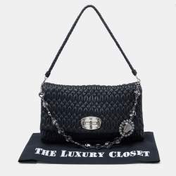 Miu Miu Black Matelassé Leather Crystal Shoulder Bag