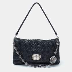 Miu Miu Black Matelassé Leather Crystal Shoulder Bag