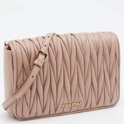Pre Owned Miu Miu Beige Matelassé Leather Flap Shoulder Bag