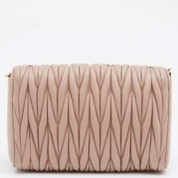 Pre Owned Miu Miu Beige Matelassé Leather Flap Shoulder Bag