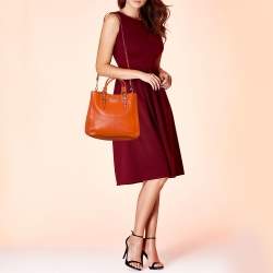 Pre Owned Miu Miu Orange Madras Leather Shopping Tote