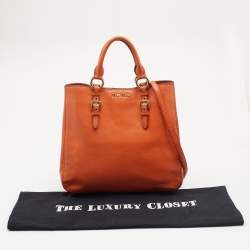 Pre Owned Miu Miu Orange Madras Leather Shopping Tote