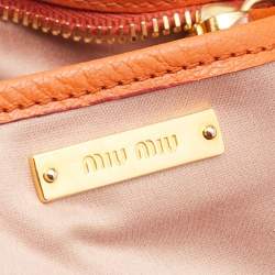 Pre Owned Miu Miu Orange Madras Leather Shopping Tote