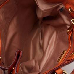 Pre Owned Miu Miu Orange Madras Leather Shopping Tote