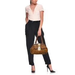 Miu Miu Brown Matelasse Leather Coffer Frame Satchel