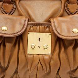 Miu Miu Brown Matelasse Leather Coffer Frame Satchel