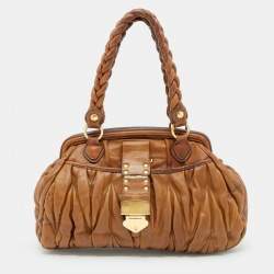 Miu Miu Brown Matelasse Leather Coffer Frame Satchel