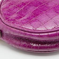 Miu Miu Purple Croc Embossed Leather Round Shoulder Bag