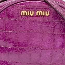 Miu Miu Purple Croc Embossed Leather Round Shoulder Bag