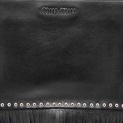Pre Owned Miu Miu Black Leather Studded Fringe Crossbody Bag