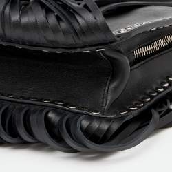Pre Owned Miu Miu Black Leather Studded Fringe Crossbody Bag