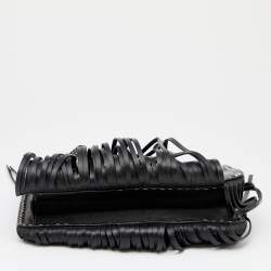 Pre Owned Miu Miu Black Leather Studded Fringe Crossbody Bag