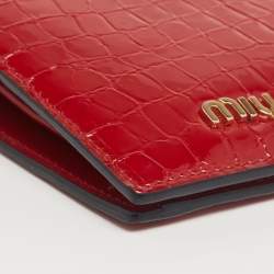 Miu Miu Red Croc Embossed Patent Leather Crystal Embellished Bifold Wallet