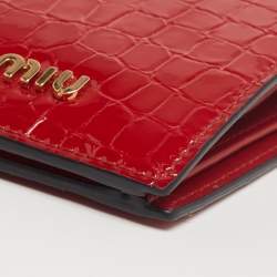 Miu Miu Red Croc Embossed Patent Leather Crystal Embellished Bifold Wallet
