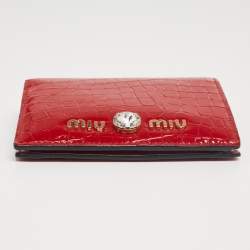 Miu Miu Red Croc Embossed Patent Leather Crystal Embellished Bifold Wallet