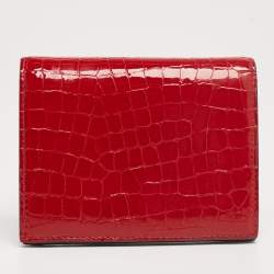 Miu Miu Red Croc Embossed Patent Leather Crystal Embellished Bifold Wallet