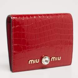 Miu Miu Red Croc Embossed Patent Leather Crystal Embellished Bifold Wallet
