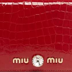 Miu Miu Red Croc Embossed Patent Leather Crystal Embellished Bifold Wallet