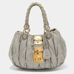Miu Miu Grey Matelassé Leather Hobo
