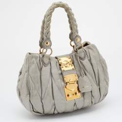 Miu Miu Grey Matelassé Leather Hobo