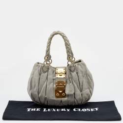 Miu Miu Grey Matelassé Leather Hobo