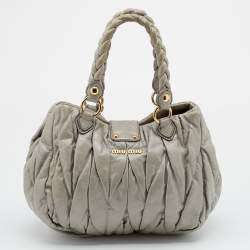 Miu Miu Grey Matelassé Leather Hobo