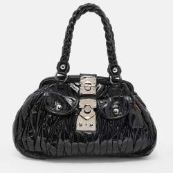 Miu Miu Black Matelassé Patent Leather Frame Satchel