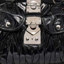 Miu Miu Black Matelassé Patent Leather Frame Satchel