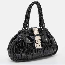 Miu Miu Black Matelassé Patent Leather Frame Satchel
