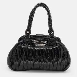Miu Miu Black Matelassé Patent Leather Frame Satchel