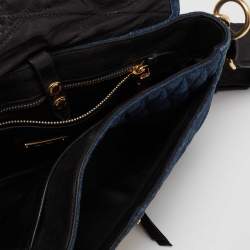Pre Owned Miu Miu Blue Matelasse Denim Biker Shoulder Bag