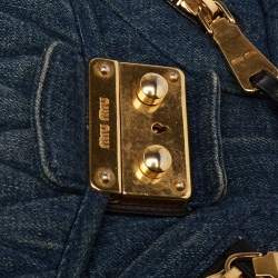 Pre Owned Miu Miu Blue Matelasse Denim Biker Shoulder Bag