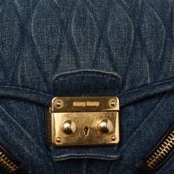 Pre Owned Miu Miu Blue Matelasse Denim Biker Shoulder Bag