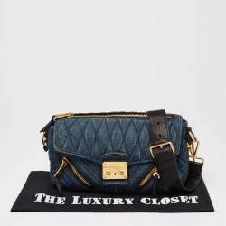 Pre Owned Miu Miu Blue Matelasse Denim Biker Shoulder Bag
