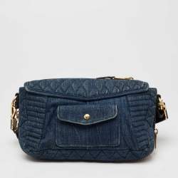 Pre Owned Miu Miu Blue Matelasse Denim Biker Shoulder Bag