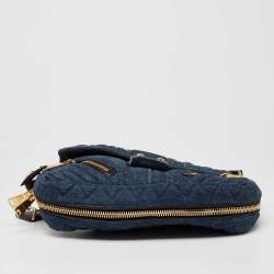 Pre Owned Miu Miu Blue Matelasse Denim Biker Shoulder Bag