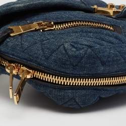 Pre Owned Miu Miu Blue Matelasse Denim Biker Shoulder Bag