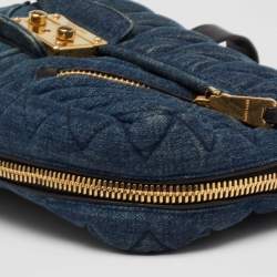 Pre Owned Miu Miu Blue Matelasse Denim Biker Shoulder Bag