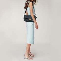 Pre Owned Miu Miu Blue Matelasse Denim Biker Shoulder Bag