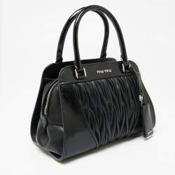 Miu Miu Black Matelassé Leather and Snakeskin Satchel