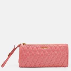 Miu Miu Pink Matelasse Leather Top Zip Clutch