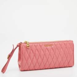 Miu Miu Pink Matelasse Leather Top Zip Clutch