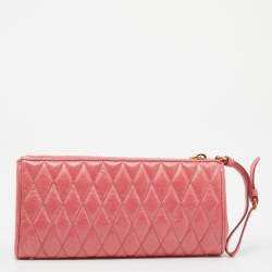 Miu Miu Pink Matelasse Leather Top Zip Clutch
